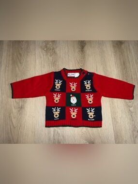 Kids Red Holiday Sweater with Reindeer b.t. kids 12m